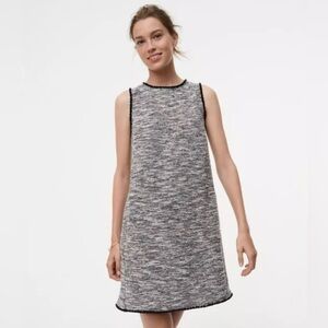 LOFT Sleeveless Tweed Dress Black Fringe Trim | Size Large